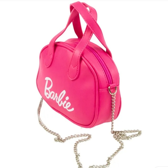 Barbie Logo Pink Faux Boston Handheld Crossbody Shoulder Bag With Chain - Picture 4 of 7